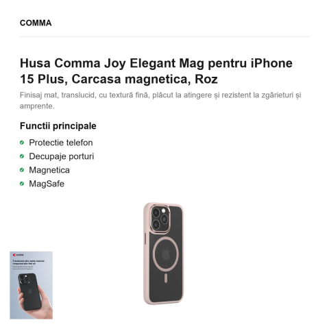 Husa Comma Joy Elegant Mag pentru iPhone 15 Plus, Carcasa magnetica, Roz [1]