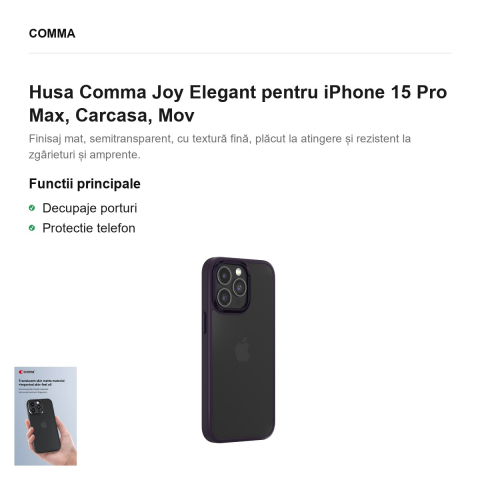 Husa Comma Joy Elegant pentru iPhone 15 Pro Max, Carcasa, Mov [1]