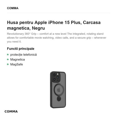 Husa Comma Joy Shark Mag pentru Apple iPhone 15 Plus, Carcasa magnetica, Negru [1]