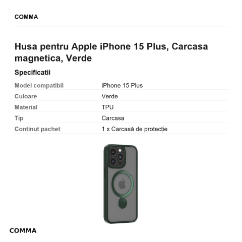 Husa Comma Joy Shark Mag pentru Apple iPhone 15 Plus, Carcasa magnetica, Verde [2]
