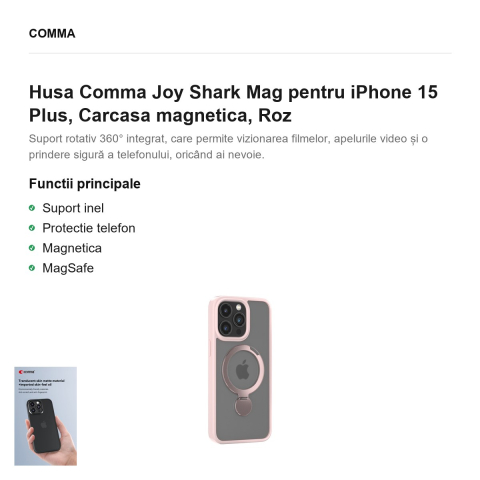 Husa Comma Joy Shark Mag pentru iPhone 15 Plus, Carcasa magnetica, Roz [1]