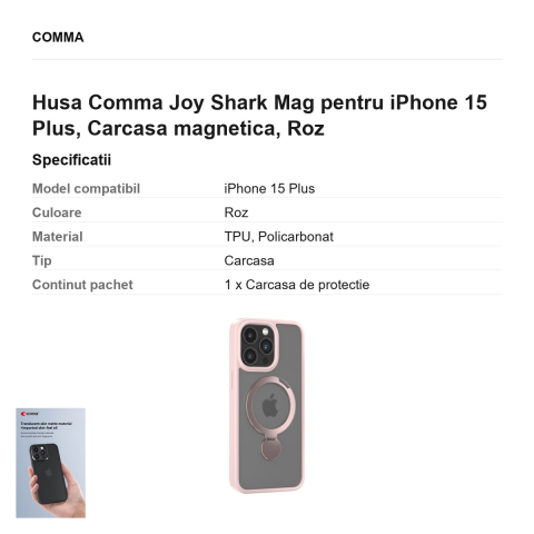 Husa Comma Joy Shark Mag pentru iPhone 15 Plus, Carcasa magnetica, Roz [2]