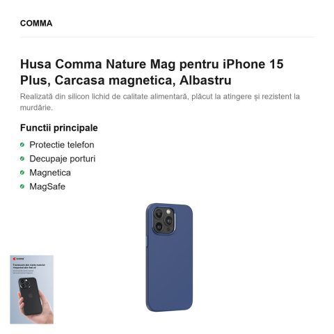 Husa Comma Nature Mag pentru iPhone 15 Plus, Carcasa magnetica, Albastru [1]
