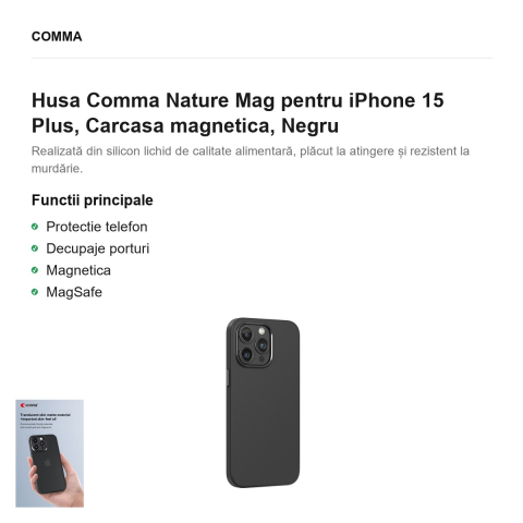 Husa Comma Nature Mag pentru iPhone 15 Plus, Carcasa magnetica, Negru [1]