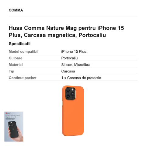Husa Comma Nature Mag pentru iPhone 15 Plus, Carcasa magnetica, Portocaliu [2]
