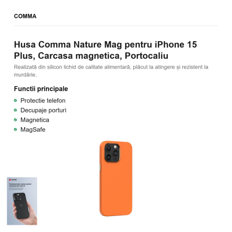 Husa Comma Nature Mag pentru iPhone 15 Plus, Carcasa magnetica, Portocaliu [1]