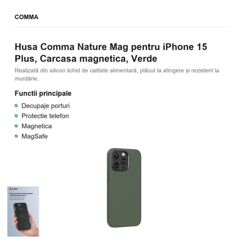 Husa Comma Nature Mag pentru iPhone 15 Plus, Carcasa magnetica, Verde [1]