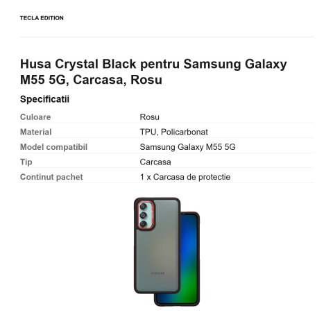 Husa Crystal Black pentru Samsung Galaxy M55 5G, Carcasa, Rosu [2]