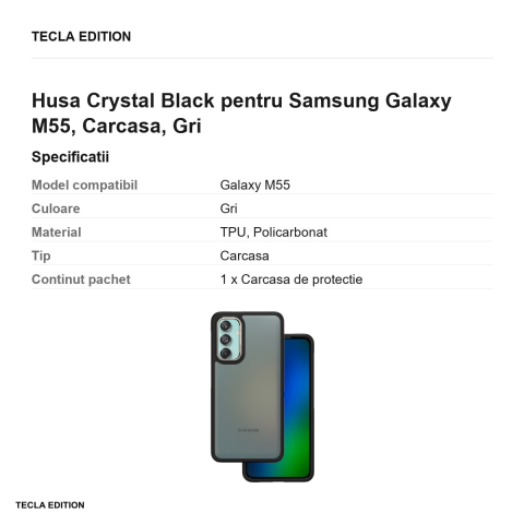 Husa Crystal Black pentru Samsung Galaxy M55, Carcasa, Gri [2]