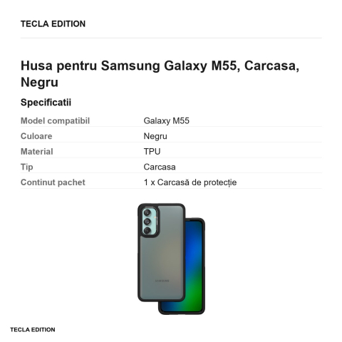 Husa Crystal Black pentru Samsung Galaxy M55, Carcasa, Negru [2]