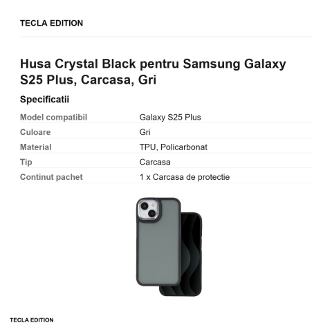 Husa Crystal Black pentru Samsung Galaxy S25 Plus, Carcasa, Gri [2]