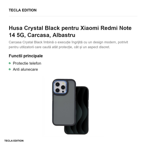 Husa Crystal Black pentru Xiaomi Redmi Note 14 5G, Carcasa, Albastru [1]