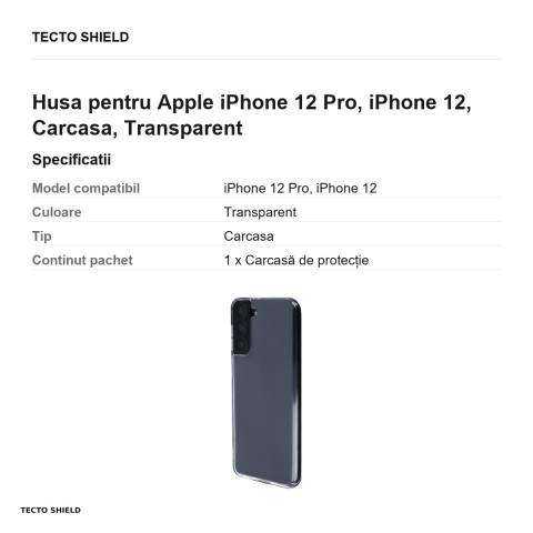 Husa Crystal Clear pentru Apple iPhone 12 Pro, iPhone 12, Carcasa, Transparent [2]