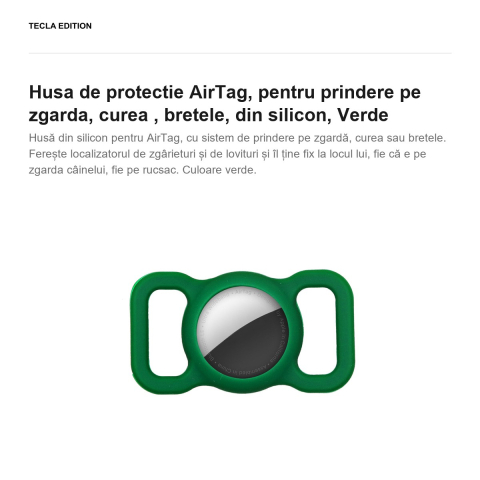 Husa de protectie AirTag, pentru prindere pe zgarda, curea , bretele, din silicon, Verde [1]