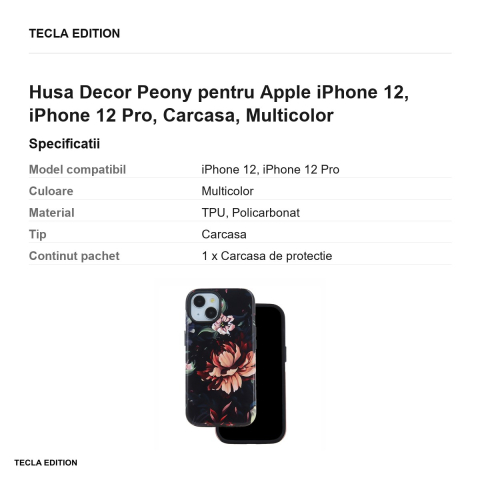 Husa Decor Peony pentru Apple iPhone 12, iPhone 12 Pro, Carcasa, Multicolor [2]