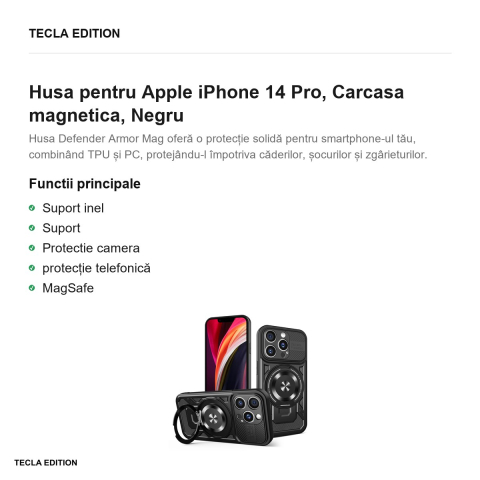 Husa Defender Armor Mag pentru Apple iPhone 14 Pro, Carcasa magnetica, Negru [1]