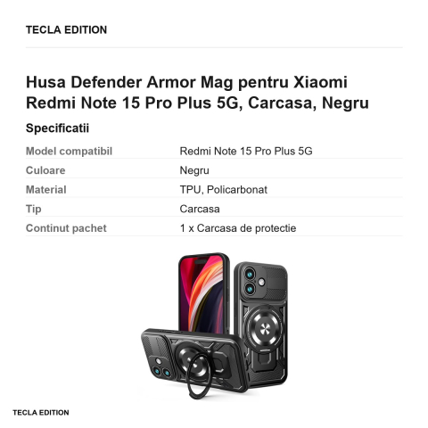 Husa Defender Armor Mag pentru Xiaomi Redmi Note 15 Pro Plus 5G, Carcasa, Negru [2]