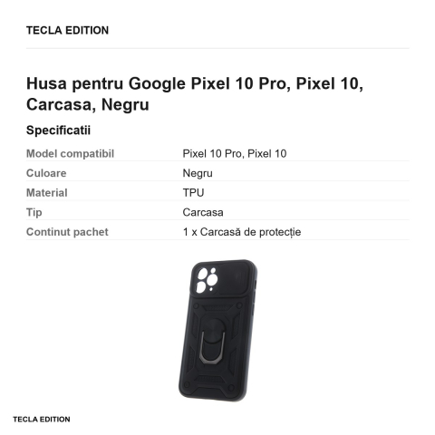 Husa Defender Slide pentru Google Pixel 10 Pro, Pixel 10, Carcasa, Negru [2]