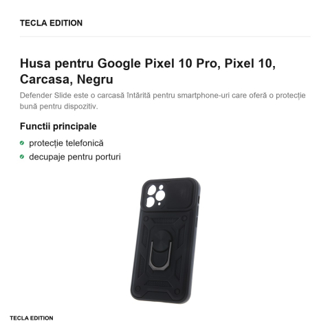 Husa Defender Slide pentru Google Pixel 10 Pro, Pixel 10, Carcasa, Negru [1]