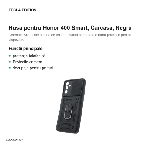 Husa Defender Slide pentru Honor 400 Smart, Carcasa, Negru [1]