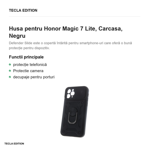 Husa Defender Slide pentru Honor Magic 7 Lite, Carcasa, Negru [1]