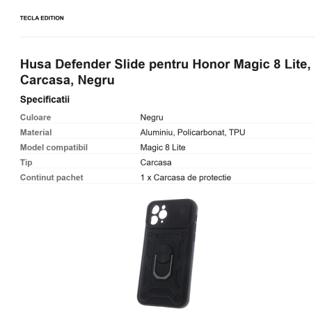 Husa Defender Slide pentru Honor Magic 8 Lite, Carcasa, Negru [2]
