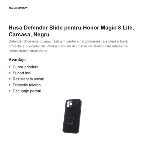 Husa Defender Slide pentru Honor Magic 8 Lite, Carcasa, Negru [1]