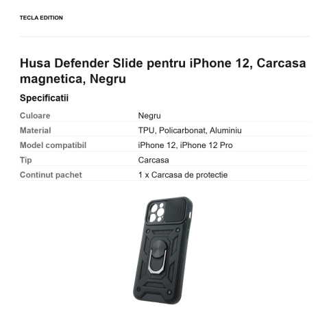 Husa Defender Slide pentru iPhone 12, Carcasa magnetica, Negru [2]