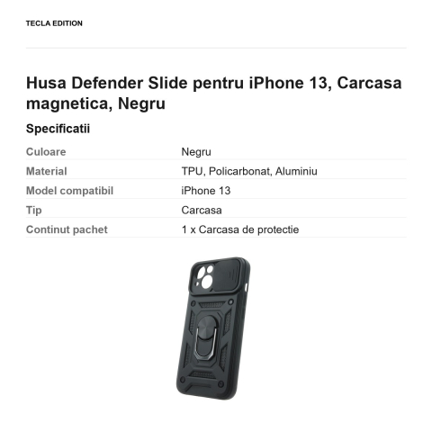 Husa Defender Slide pentru iPhone 13, Carcasa magnetica, Negru [2]