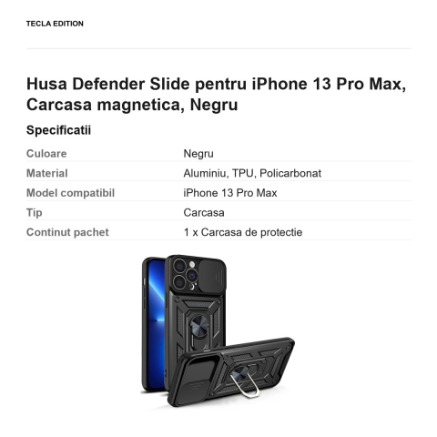 Husa Defender Slide pentru iPhone 13 Pro Max, Carcasa magnetica, Negru [2]