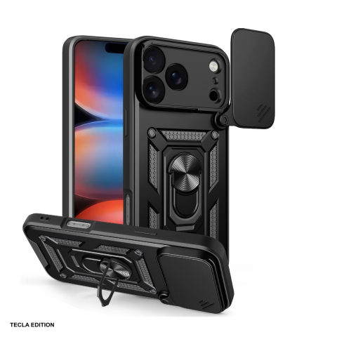 Huse telefoane - Husa Defender Slide pentru iPhone 17 Pro Max, Carcasa, aluminiu, PC, TPU (poliuretan termoplastic), Negru
