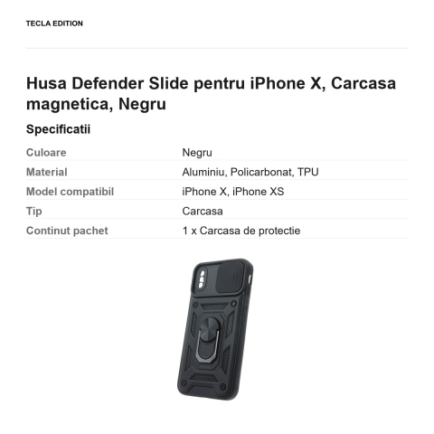 Husa Defender Slide pentru iPhone X, Carcasa magnetica, Negru [2]