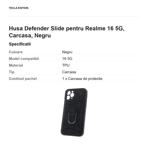 Husa Defender Slide pentru Realme 16 5G, Carcasa, Negru [2]