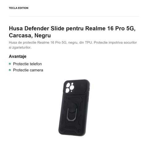 Husa Defender Slide pentru Realme 16 Pro 5G, Carcasa, Negru [1]