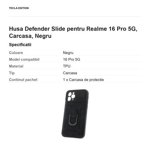 Husa Defender Slide pentru Realme 16 Pro 5G, Carcasa, Negru [2]