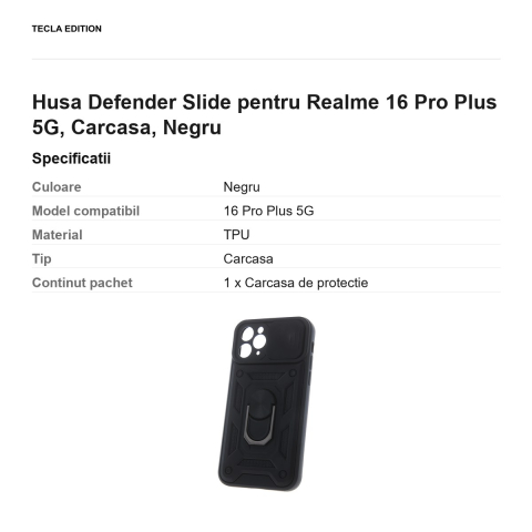 Husa Defender Slide pentru Realme 16 Pro Plus 5G, Carcasa, Negru [2]