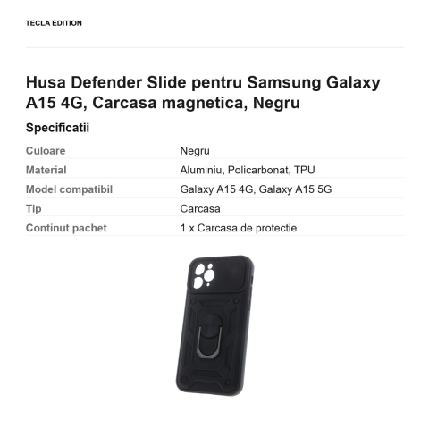 Husa Defender Slide pentru Samsung Galaxy A15 4G, Carcasa magnetica, Negru [2]