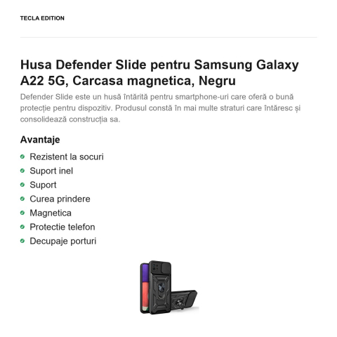 Husa Defender Slide pentru Samsung Galaxy A22 5G, Carcasa magnetica, Negru [1]
