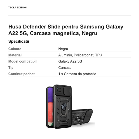 Husa Defender Slide pentru Samsung Galaxy A22 5G, Carcasa magnetica, Negru [2]