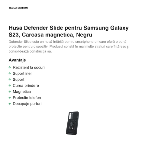 Husa Defender Slide pentru Samsung Galaxy S23, Carcasa magnetica, Negru [1]