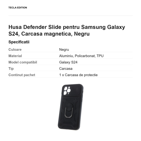 Husa Defender Slide pentru Samsung Galaxy S24, Carcasa magnetica, Negru [2]