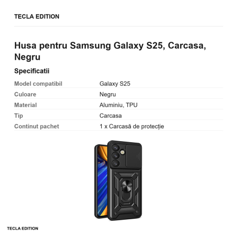 Husa Defender Slide pentru Samsung Galaxy S25, Carcasa, Negru [2]