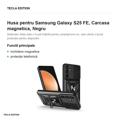 Husa Defender Slide pentru Samsung Galaxy S25 FE, Carcasa magnetica, Negru [1]