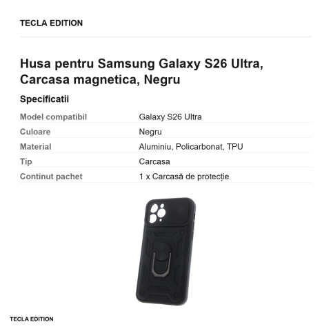 Husa Defender Slide pentru Samsung Galaxy S26 Ultra, Carcasa magnetica, Negru [2]