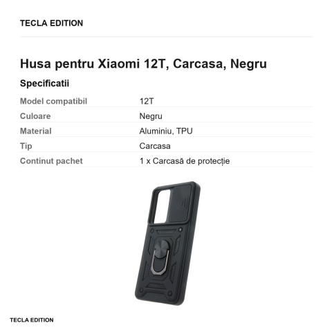 Husa Defender Slide pentru Xiaomi 12T, Carcasa magnetica, Negru [2]