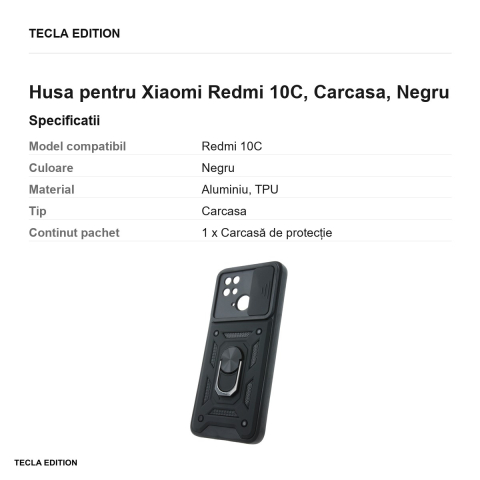 Husa Defender Slide pentru Xiaomi Redmi 10C, Carcasa magnetica, Negru [2]