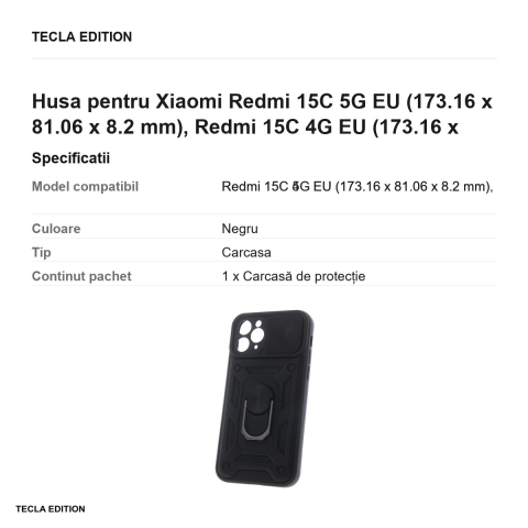 Husa Defender Slide pentru Xiaomi Redmi 15C 5G EU, Redmi 15C 4G EU, Carcasa, Negru [2]