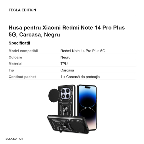 Husa Defender Slide pentru Xiaomi Redmi Note 14 Pro Plus 5G, Carcasa, Negru [2]