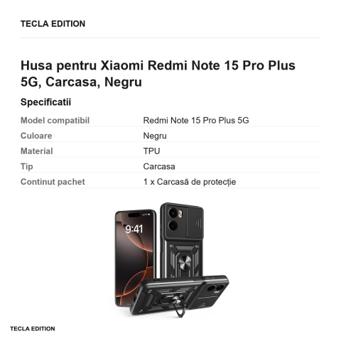 Husa Defender Slide pentru Xiaomi Redmi Note 15 Pro Plus 5G, Carcasa, Negru [2]