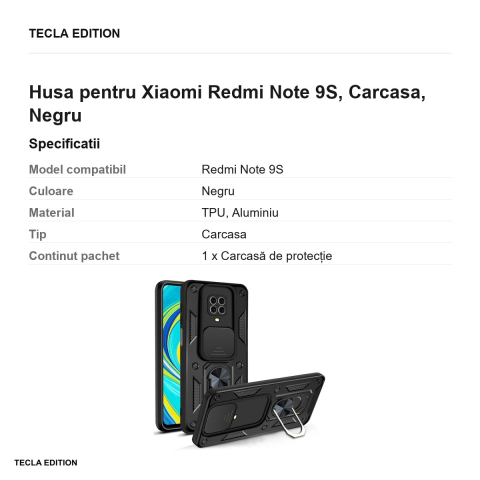 Husa Defender Slide pentru Xiaomi Redmi Note 9S, Carcasa magnetica, Negru [2]